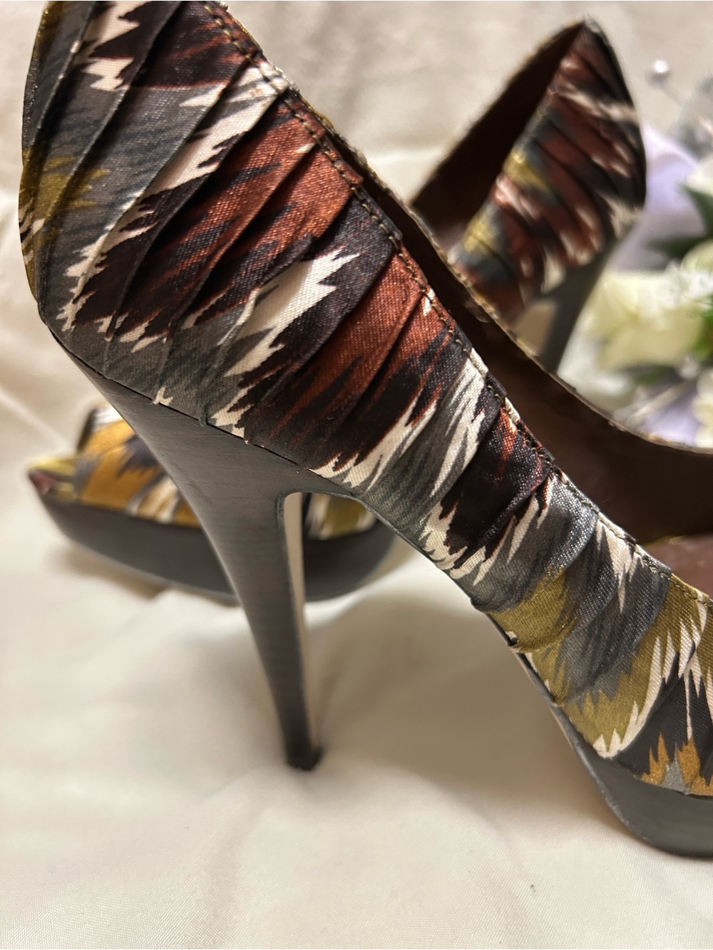Aldo Feather-Print High Heel Pumps in Brown, Gray & Olive